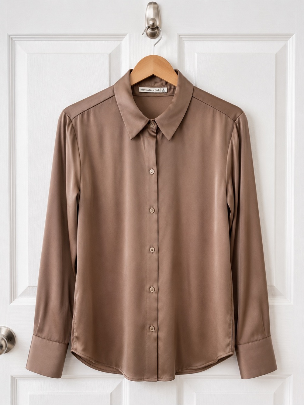 Abercrombie & Fitch Satin Button Up Blouse Taupe Brown Size Small